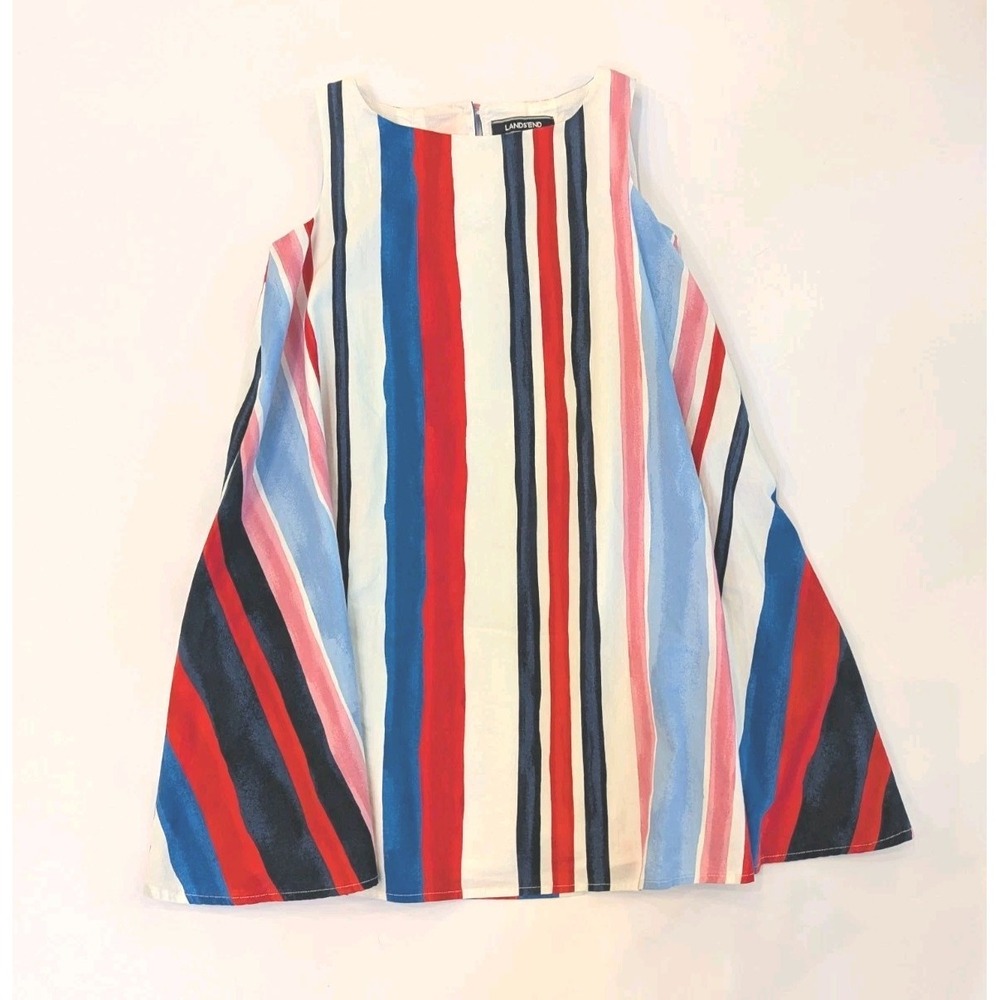 Lands' End Girls Trapeze Dress Size 7 Sleeveless Cotton NEW Patriotic Summer